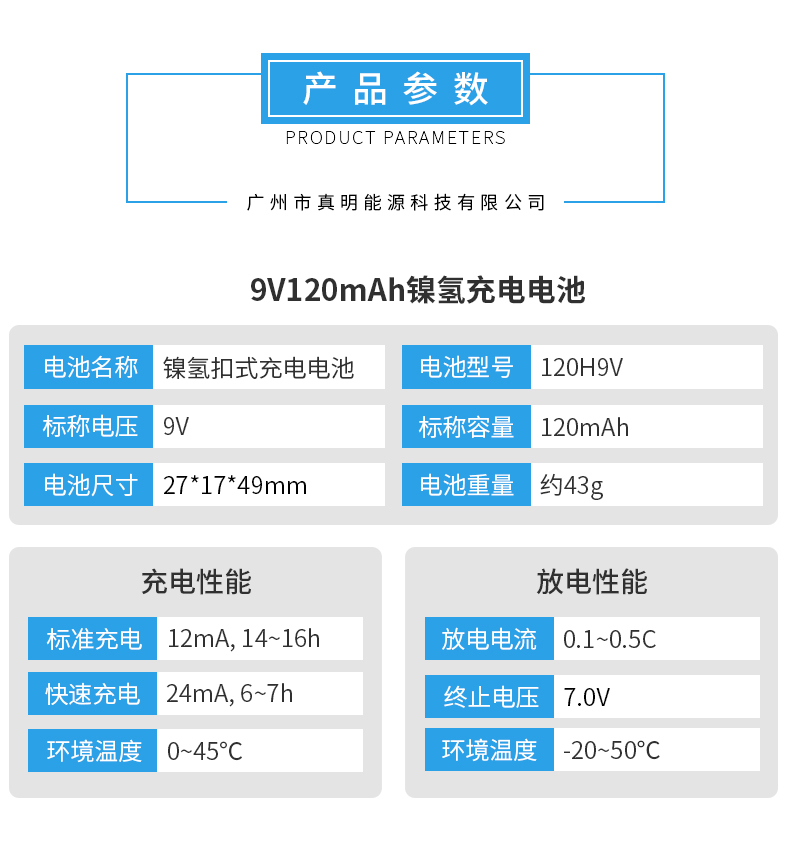 9V120H鎳氫紐扣充電電池參數(shù)